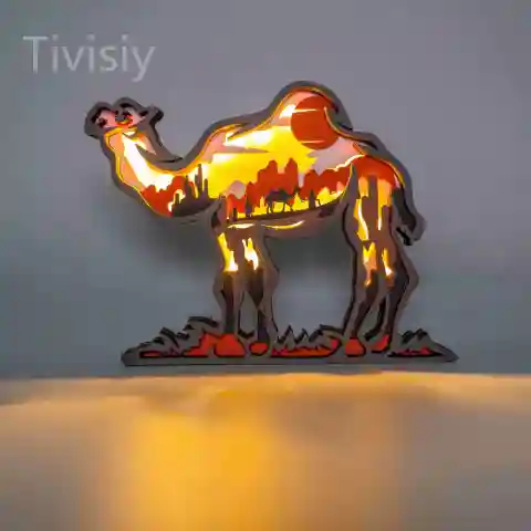 Camel LED Wooden Night Light Gift for Festival Home Desktop Decor